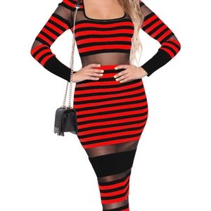 😀Make me a offer♥️mesh striped stretch dress